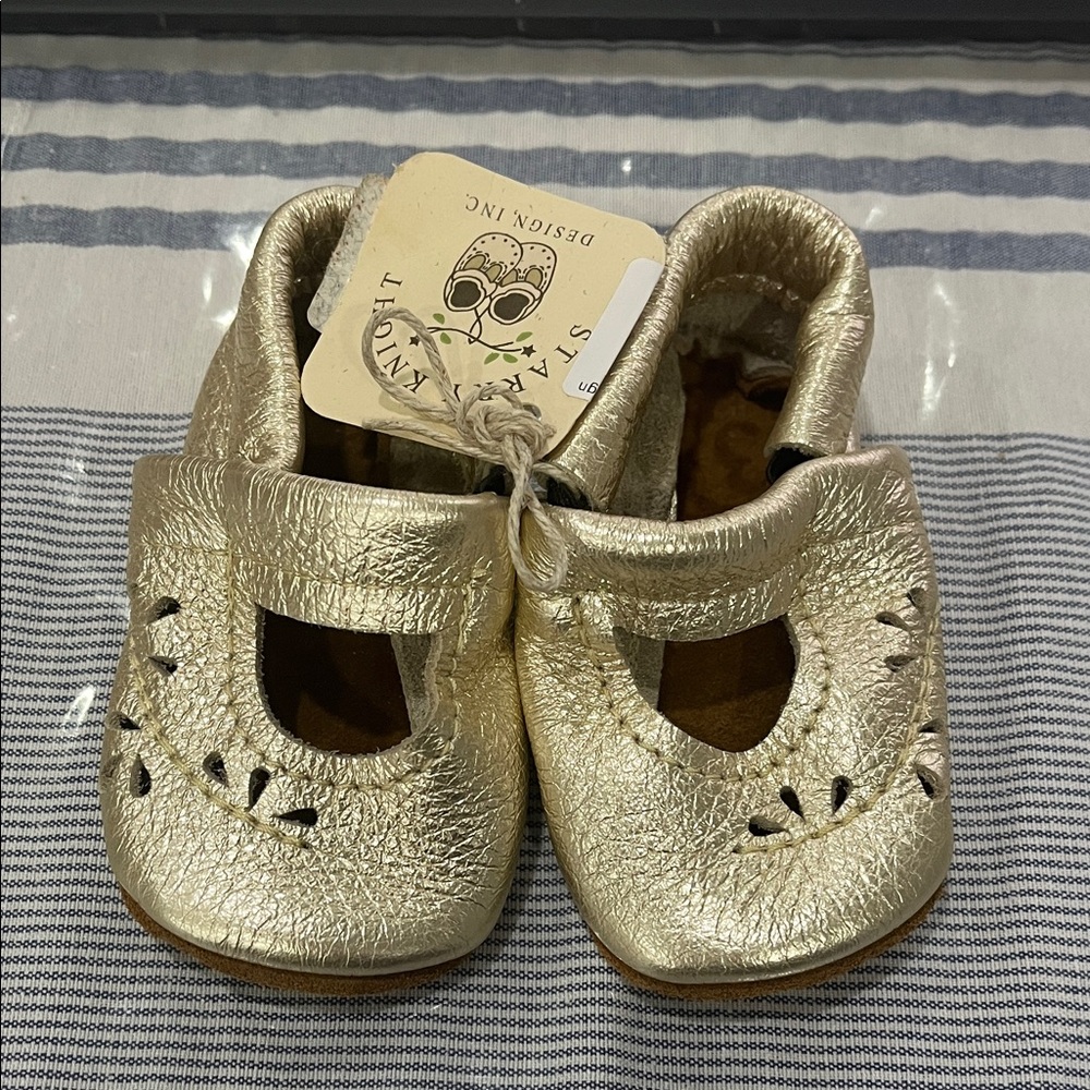 Gold Baby Shoes, leather
